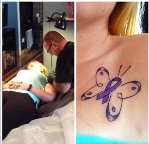 Purple ribbon is all cancer awareness but I chose purple and not white because white ink doesn't work too well. 